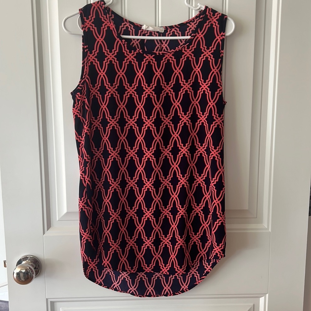 Peach love California sleeveless tank tunic work night out geometric small